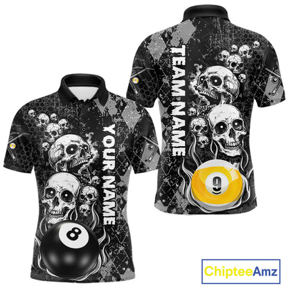 Custom Grunge Argyle Skull Billiard Pool Shirt For Men, 8 Ball & 9 Ball Pool Billiard Team Jersey TDM7315