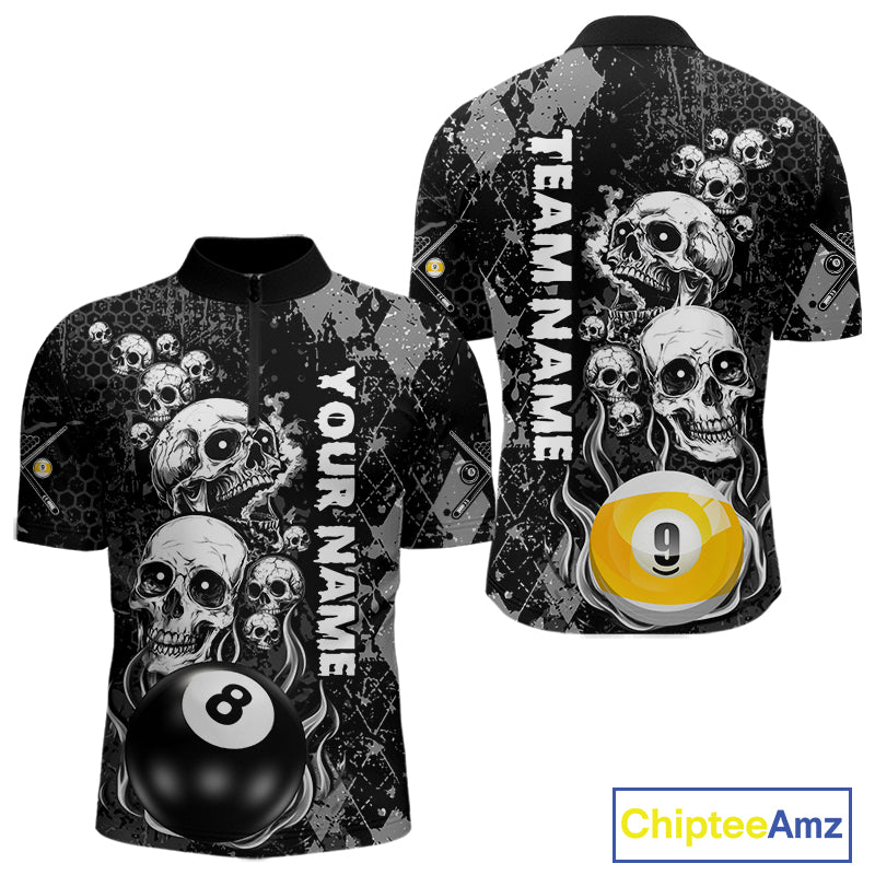 Custom Grunge Argyle Skull Billiard Pool Shirt For Men, 8 Ball & 9 Ball Pool Billiard Team Jersey TDM7315