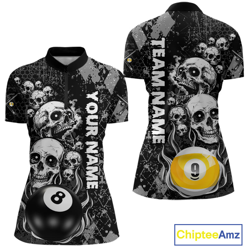 Custom Grunge Argyle Skull Billiard Pool Shirt For Women, 8 Ball & 9 Ball Pool Billiard Team Jersey TDM7315