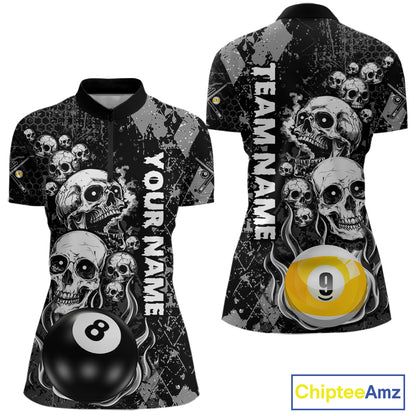 Custom Grunge Argyle Skull Billiard Pool Shirt For Women, 8 Ball & 9 Ball Pool Billiard Team Jersey TDM7315