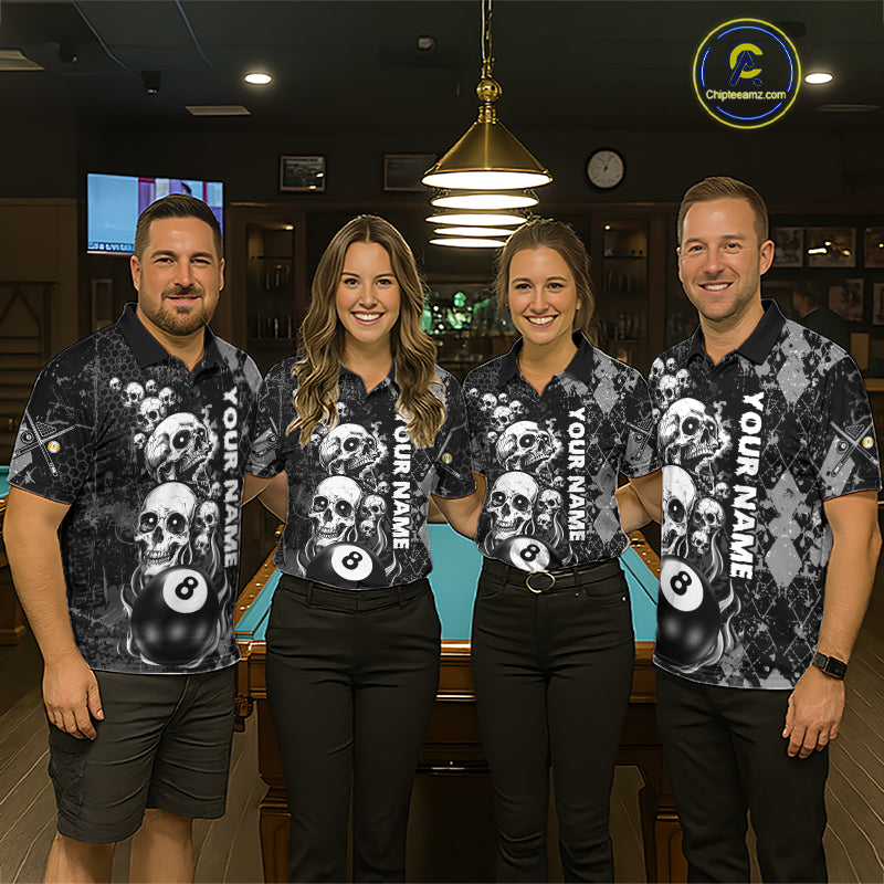 Custom Grunge Argyle Skull Billiard Pool Shirt For Men, 8 Ball & 9 Ball Pool Billiard Team Jersey TDM7315