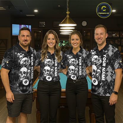 Custom Grunge Argyle Skull Billiard Pool Shirt For Men, 8 Ball & 9 Ball Pool Billiard Team Jersey TDM7315