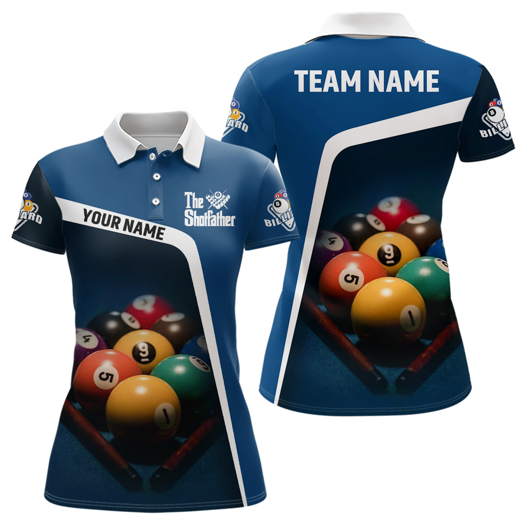 Billiards Balls Custom Name 3D All Over Printed Polo Shirts For Women, Billiard Clothing For Player TDM0161