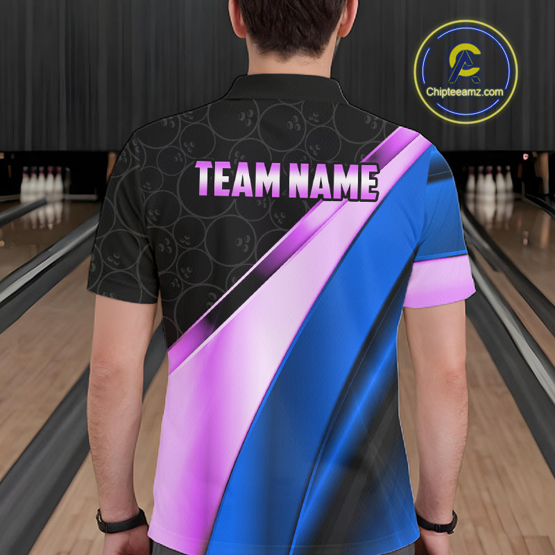 Custom Blue And Purple Bowling Shirts For Men, Bowling League Team Jersey Bowling Tournament Shirt TDM7596