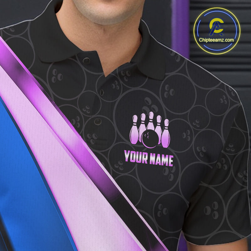 Custom Blue And Purple Bowling Shirts For Men, Bowling League Team Jersey Bowling Tournament Shirt TDM7596