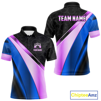 Custom Blue And Purple Bowling Shirts For Men, Bowling League Team Jersey Bowling Tournament Shirt TDM7596