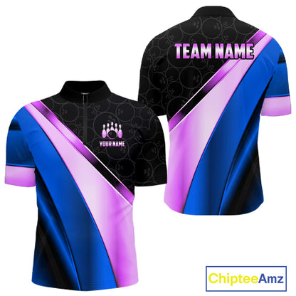 Custom Blue And Purple Bowling Shirts For Men, Bowling League Team Jersey Bowling Tournament Shirt TDM7596