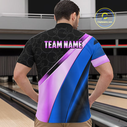 Custom Blue And Purple Bowling Shirts For Men, Bowling League Team Jersey Bowling Tournament Shirt TDM7596