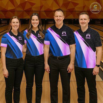 Custom Blue And Purple Bowling Shirts For Women, Bowling League Team Jersey Bowling Tournament Shirt TDM7596