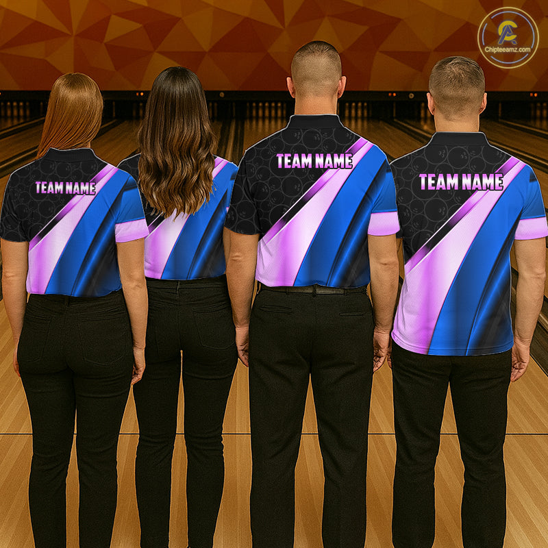 Custom Blue And Purple Bowling Shirts For Women, Bowling League Team Jersey Bowling Tournament Shirt TDM7596