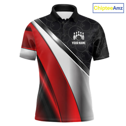 Custom Black, Red And Silver Bowling Shirt For Men, Bowling League Jersey Bowling Tournament Shirt TDM7597