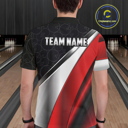 Custom Black, Red And Silver Bowling Shirt For Men, Bowling League Jersey Bowling Tournament Shirt TDM7597