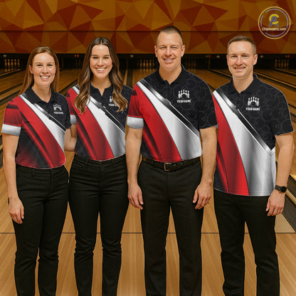 Custom Black, Red And Silver Bowling Shirt For Men, Bowling League Jersey Bowling Tournament Shirt TDM7597