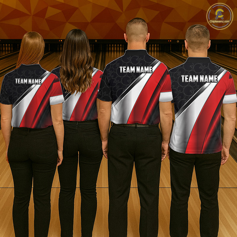 Custom Black, Red And Silver Bowling Shirt For Men, Bowling League Jersey Bowling Tournament Shirt TDM7597