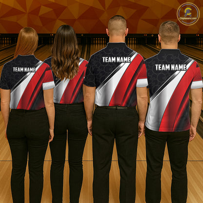 Custom Black, Red And Silver Bowling Shirt For Men, Bowling League Jersey Bowling Tournament Shirt TDM7597