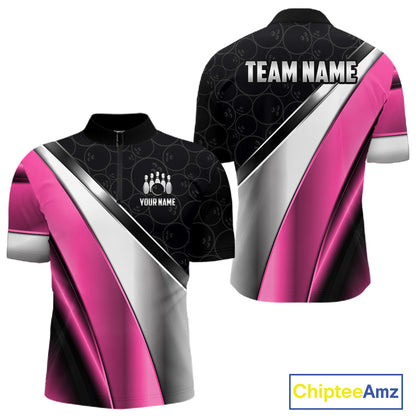 Custom Pink, Black And Silver Bowling Shirt For Men Bowling League Jersey Bowling Tournament Shirt TDM7598