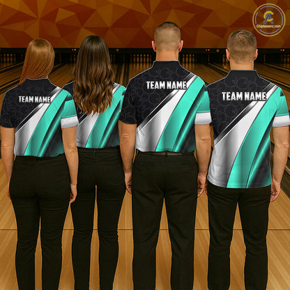 Custom Black, Teal And Silver Bowling Shirt For Men Bowling League Jersey Bowling Tournament Shirt TDM7599