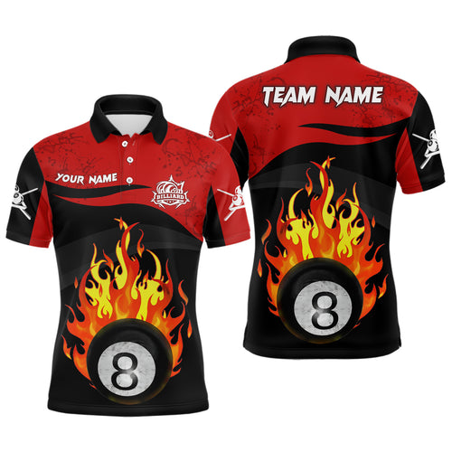 Personalized 8 Ball Pool Flame Black Red Billiard Men Polo Shirts Best Custom Billiard Team Shirts TDM0398