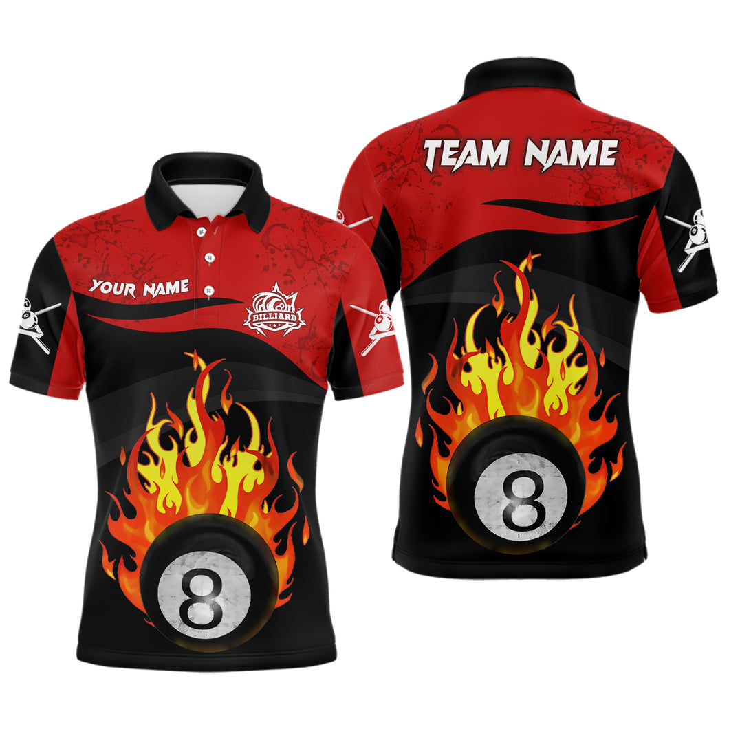 Personalized 8 Ball Pool Flame Black Red Billiard Men Polo Shirts Best Custom Billiard Team Shirts TDM0398