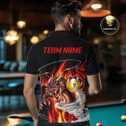 Black And Red 8 Ball 9 Ball Flaming Dragon Billiard Shirts For Men Custom Tornado Pool Team Jersey TDM7936