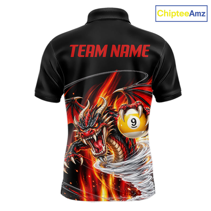 Black And Red 8 Ball 9 Ball Flaming Dragon Billiard Shirts For Men Custom Tornado Pool Team Jersey TDM7936