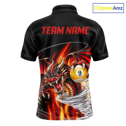 Black And Red 8 Ball 9 Ball Flaming Dragon Billiard Shirts For Men Custom Tornado Pool Team Jersey TDM7936