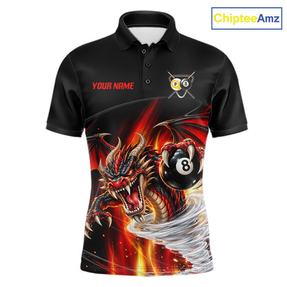Black And Red 8 Ball 9 Ball Flaming Dragon Billiard Shirts For Men Custom Tornado Pool Team Jersey TDM7936