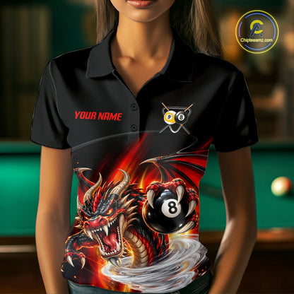 Black And Red 8 Ball 9 Ball Flaming Dragon Billiard Shirts For Women Custom Tornado Pool Team Jersey TDM7936