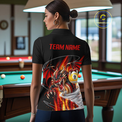 Black And Red 8 Ball 9 Ball Flaming Dragon Billiard Shirts For Women Custom Tornado Pool Team Jersey TDM7936