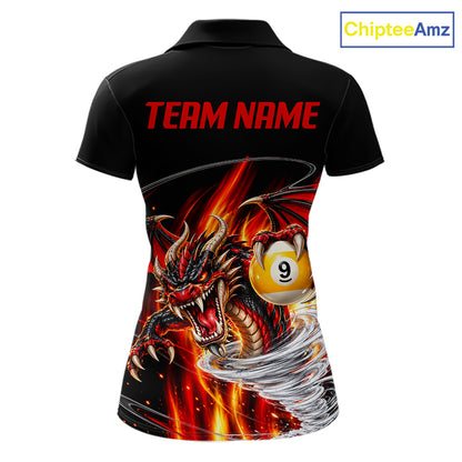 Black And Red 8 Ball 9 Ball Flaming Dragon Billiard Shirts For Women Custom Tornado Pool Team Jersey TDM7936