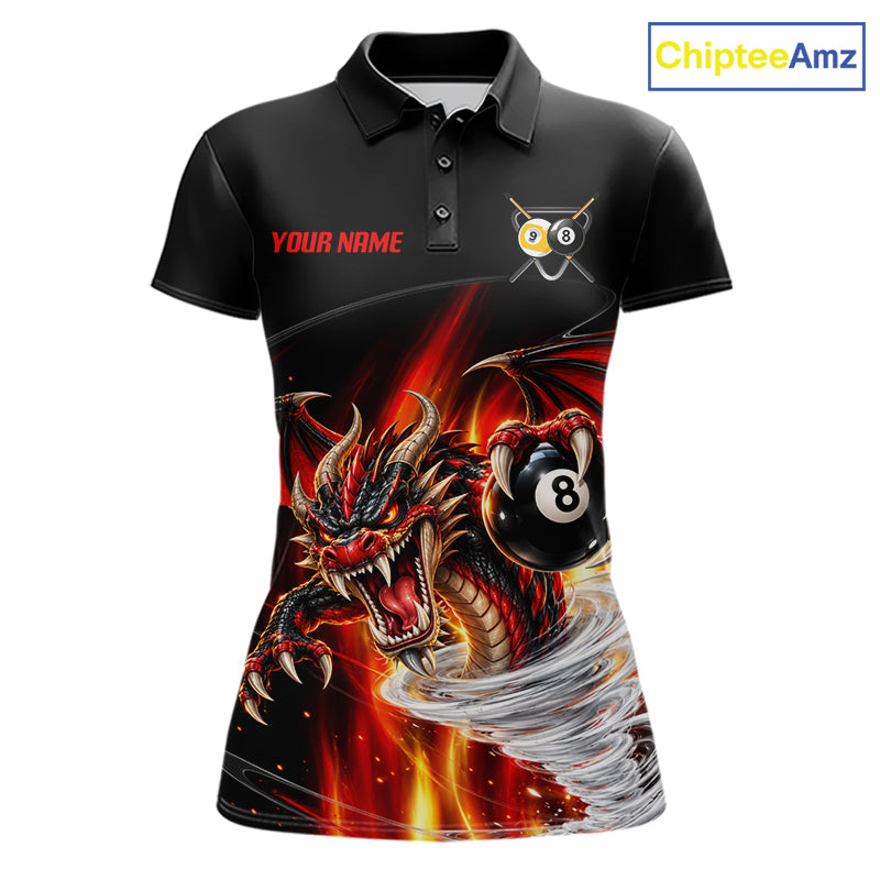 Black And Red 8 Ball 9 Ball Flaming Dragon Billiard Shirts For Women Custom Tornado Pool Team Jersey TDM7936