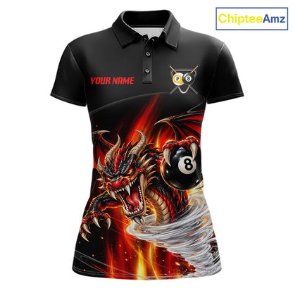 Black And Red 8 Ball 9 Ball Flaming Dragon Billiard Shirts For Women Custom Tornado Pool Team Jersey TDM7936