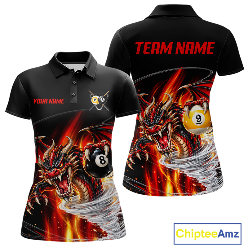 Black And Red 8 Ball 9 Ball Flaming Dragon Billiard Shirts For Women Custom Tornado Pool Team Jersey TDM7936