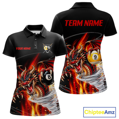 Black And Red 8 Ball 9 Ball Flaming Dragon Billiard Shirts For Women Custom Tornado Pool Team Jersey TDM7936