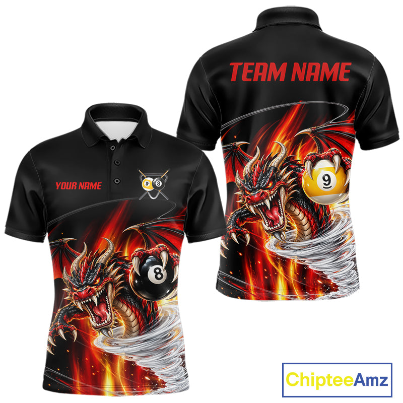 Black And Red 8 Ball 9 Ball Flaming Dragon Billiard Shirts For Men Custom Tornado Pool Team Jersey TDM7936