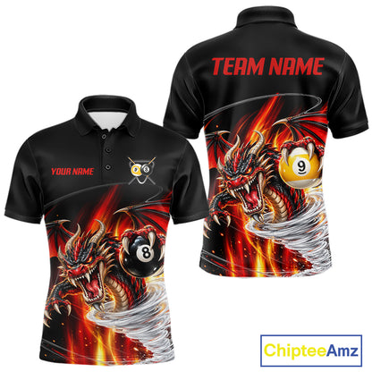 Black And Red 8 Ball 9 Ball Flaming Dragon Billiard Shirts For Men Custom Tornado Pool Team Jersey TDM7936