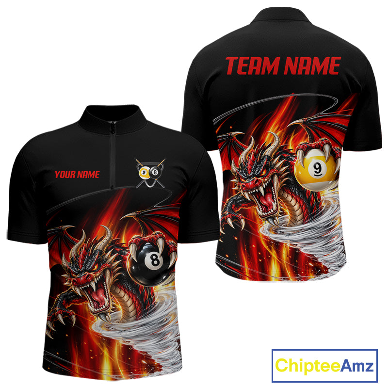 Black And Red 8 Ball 9 Ball Flaming Dragon Billiard Shirts For Men Custom Tornado Pool Team Jersey TDM7936