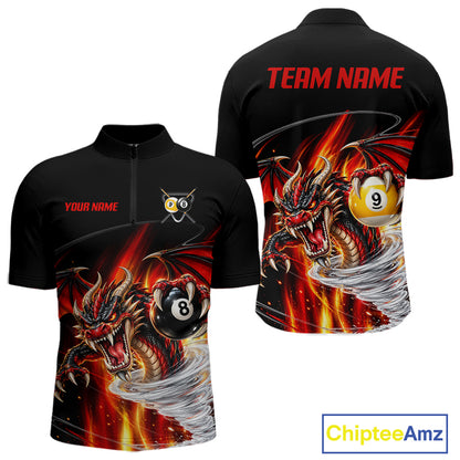 Black And Red 8 Ball 9 Ball Flaming Dragon Billiard Shirts For Men Custom Tornado Pool Team Jersey TDM7936