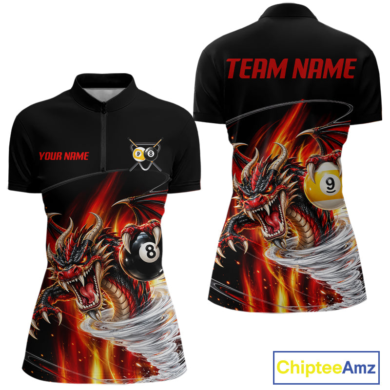 Black And Red 8 Ball 9 Ball Flaming Dragon Billiard Shirts For Women Custom Tornado Pool Team Jersey TDM7936