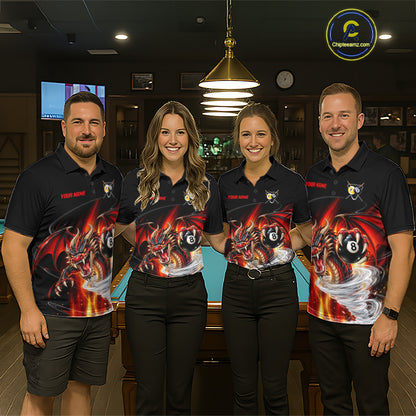 Black And Red 8 Ball 9 Ball Flaming Dragon Billiard Shirts For Men Custom Tornado Pool Team Jersey TDM7936