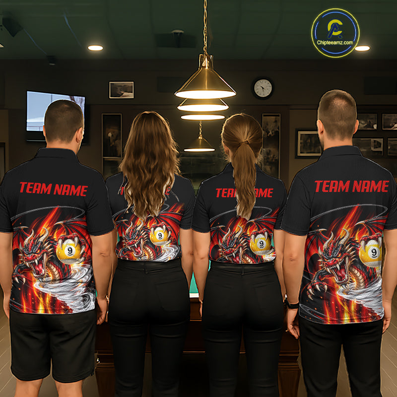 Black And Red 8 Ball 9 Ball Flaming Dragon Billiard Shirts For Men Custom Tornado Pool Team Jersey TDM7936