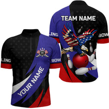 Load image into Gallery viewer, American Flag Eagle Bowling Polo, Quarter zip shirts For Men Custom Patriotic Team Bowling Jerseys NQS8977