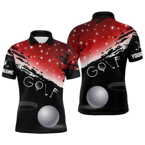 Funny Golf Ball Black And Red Christmas Men Golf Polo Shirts Custom Golfing Gifts For Christmas TDM3037