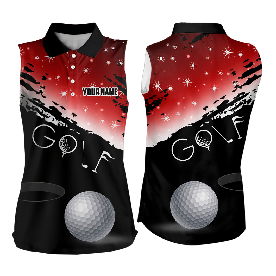 Black And Red Christmas Golf Women Sleeveless Polo Shirts Best Custom Golfing Gifts For Christmas TDM3037