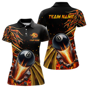 Flaming 8 Ball Pool Crack Billiard Shirts For Women Custom Pool Billiard Shirt Team Jerseys |Orange TDM3043