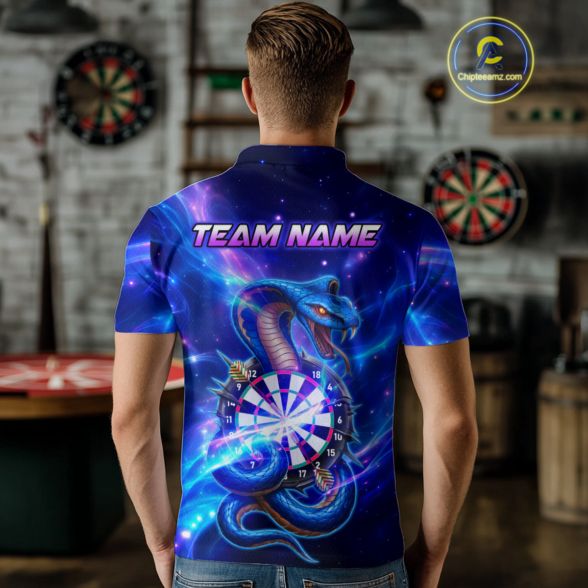 Galaxy Blue Custom Cobra Snake Darts Shirt For Men, Darts League Jersey Team Polo & 1/4 Zip TDM5274