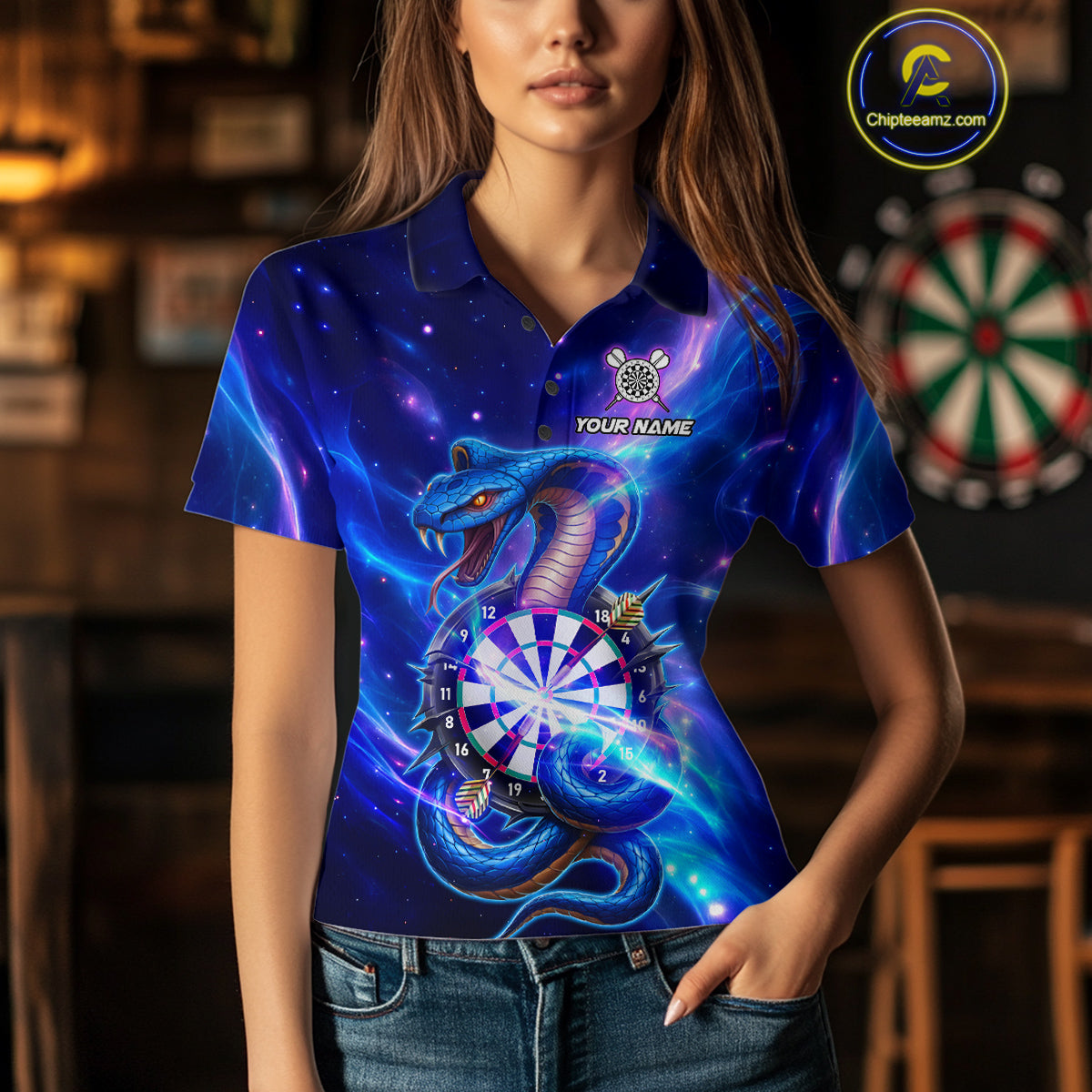 Galaxy Blue Custom Cobra Snake Darts Shirt For Women, Darts League Jersey Team Polo & 1/4 Zip TDM5274