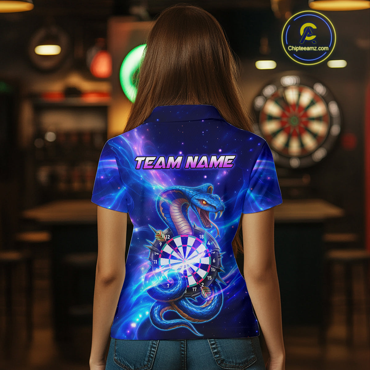 Galaxy Blue Custom Cobra Snake Darts Shirt For Women, Darts League Jersey Team Polo & 1/4 Zip TDM5274