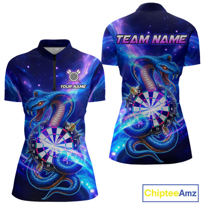 Galaxy Blue Custom Cobra Snake Darts Shirt For Women, Darts League Jersey Team Polo & 1/4 Zip TDM5274