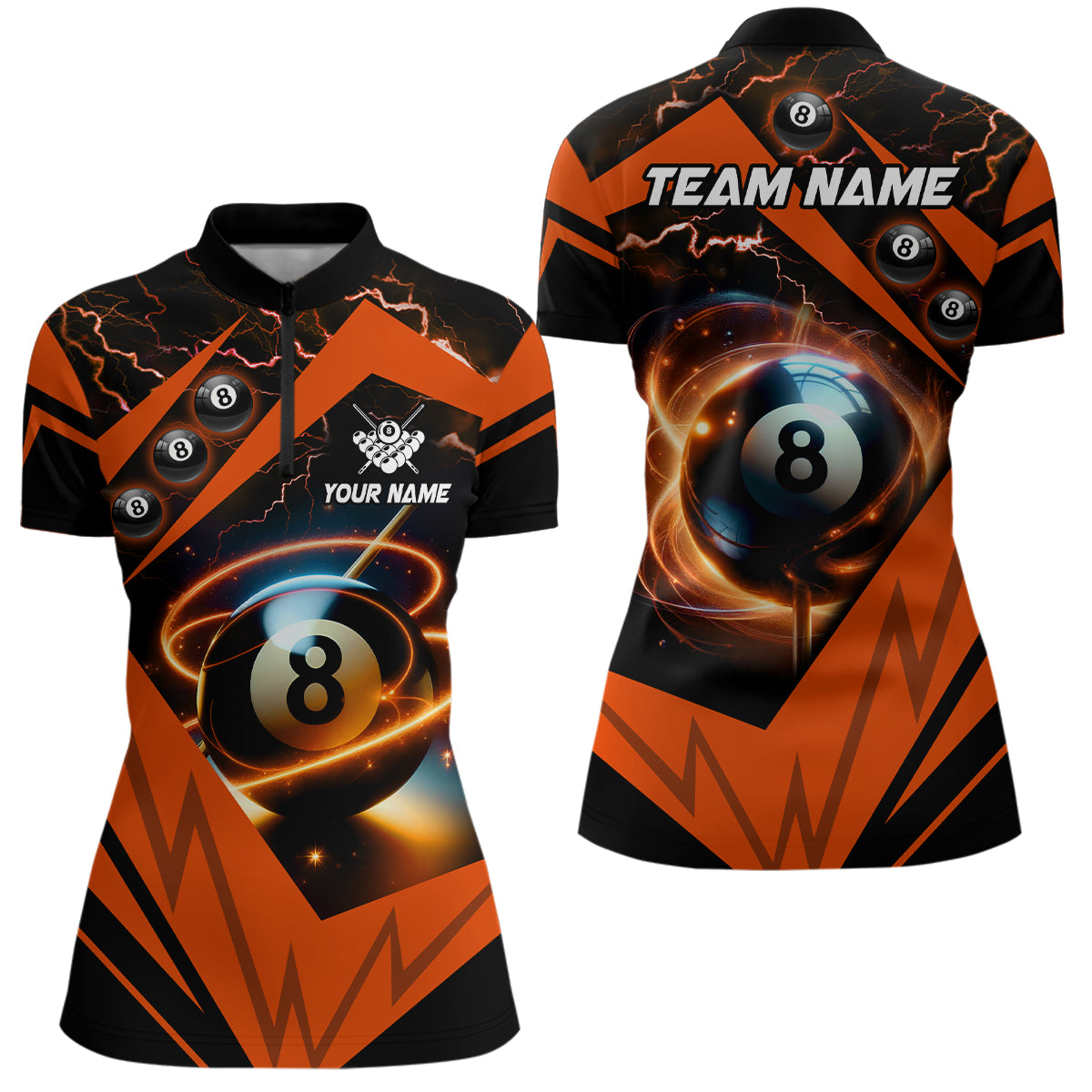 Orange 8 Ball Pool Billiard Jersey Custom Women Quarter-Zip Shirt Team League Billiard Shirts TDM1489